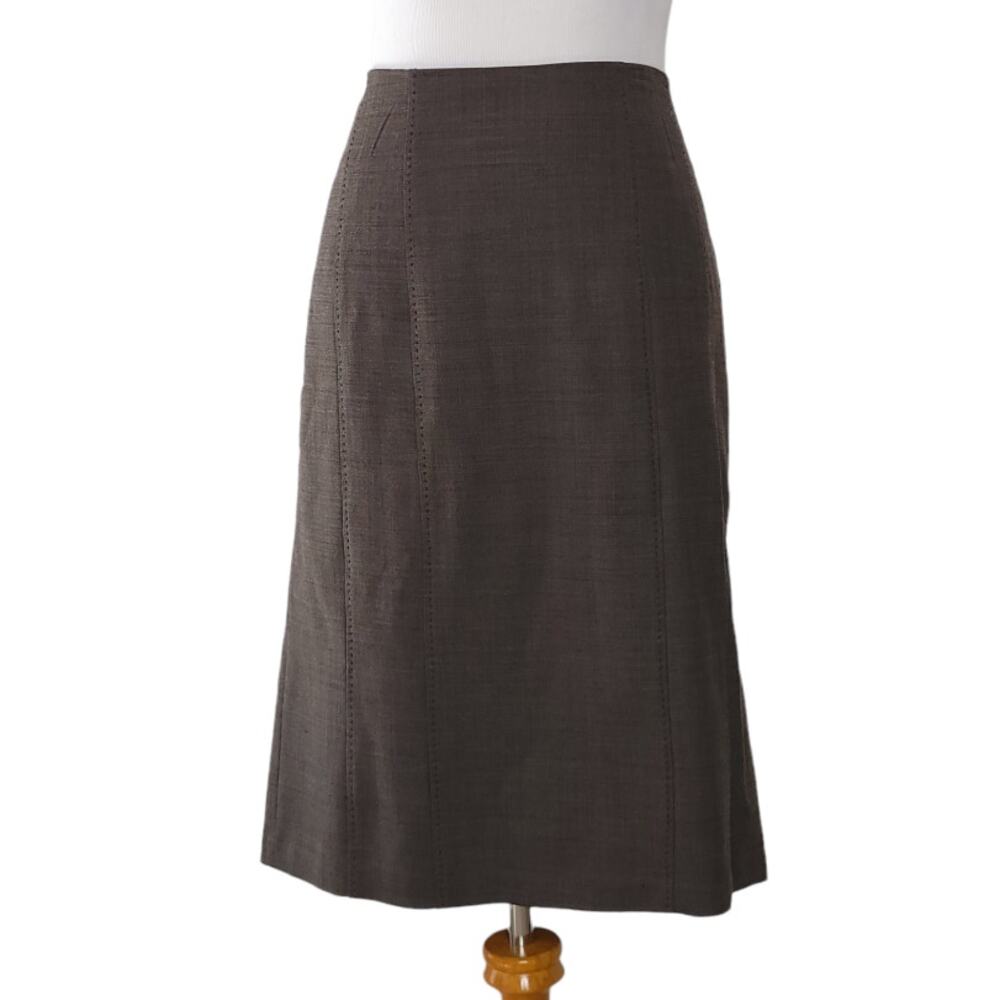 Rebecca Taylor Office Siren Wool Pencil Skirt Ruffle Hem Career Brown Women 10